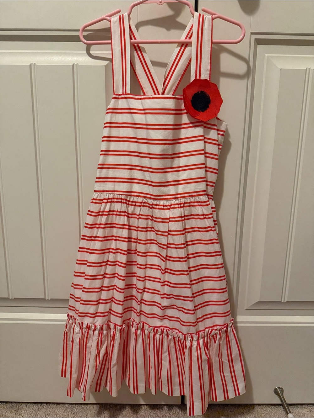 Janie and Jack Red and White Striped Sundress with Flower Accent